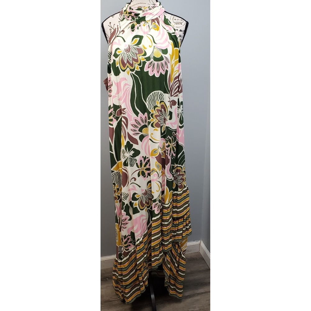 Sam & Jess Maxi Dress Womens XL Multi Floral High-Low Sleeveless Keyhole Back